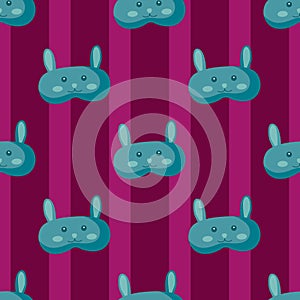 Rabbit blue color geometric seamless pattern on striped pink background. Children graphic design element for different purposes