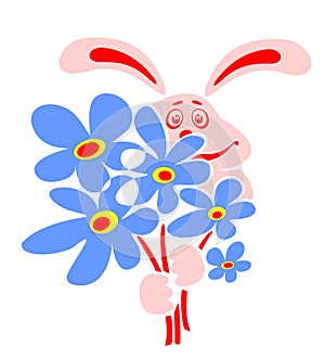Rabbit and blue flowers