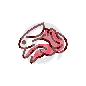 Rabbit Brain logo, Animal Pet Jumping Rabbit with Brain design template, suitable for your company