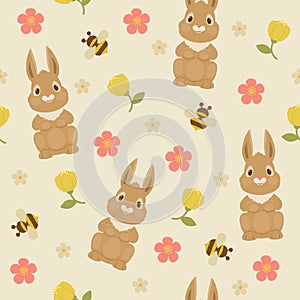 Rabbit/bunny and bumble bee seamless pattern.