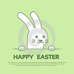 Rabbit Bunny Happy Easter Holiday Banner Greeting Card Green Background