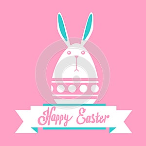 Rabbit Bunny Happy Easter Holiday Banner Pink Greeting Card Flat