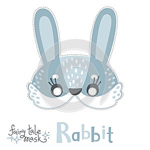 Rabbit, bunny, hare carnival mask for baby. Costume fairytale animal character for a childrens party. Isolated vector