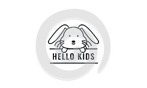 Rabbit or bunny line with banner cute cartoon logo vector  illustration