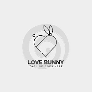 rabbit or bunny love animal line art style logo template vector icon