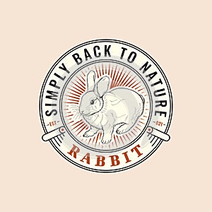 Rabbit Bunny simply back to nature vintage or retro logo emblem design