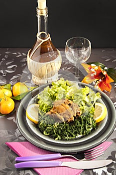 Rabbit cacciatore with spinach