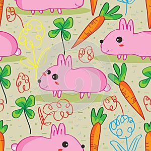 Rabbit Carrot Seamless Pattern