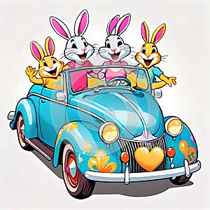 Rabbit cartoon character old vw car convertible jalopy