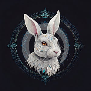 Close-up of a stylized illustration of a rabbit's head.