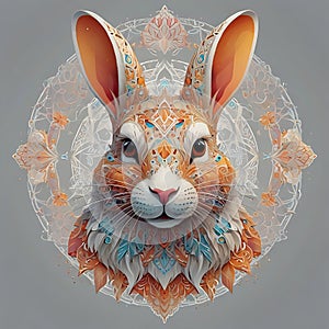 Close-up of a stylized illustration of a rabbit's head.