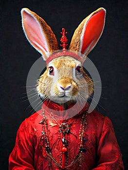 Rabbit in Chinese costumed, New Year costume