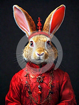 Rabbit in Chinese costumed, New Year costume photo
