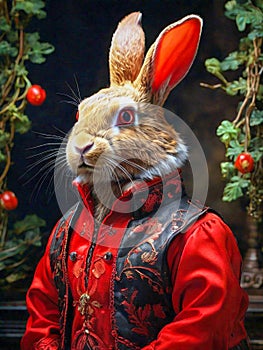 Rabbit in Chinese costumed New Year costumed