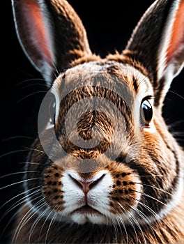 rabbit closeup face portrait on black ai generated