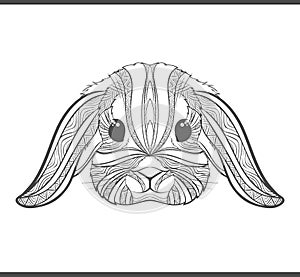 Rabbit coloring outlines in boho style. Ethnic hare