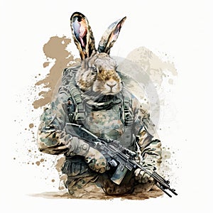 Rabbit Commando Design white Background - Generative AI