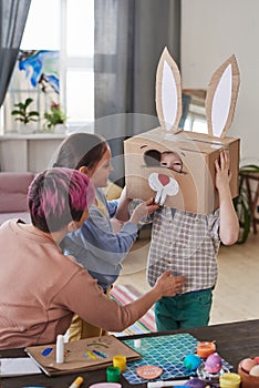Rabbit costume from cardboard box