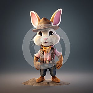 Rabbit Cowboy 3d Rendering In Vray Style photo