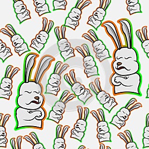 Rabbit cranky expression, funny resentful bunny, peevish animal sullen cute pet, fretful smile, fun,cartoon seamless pattern with