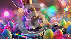 Rabbit DJ at the Easter party in a night club