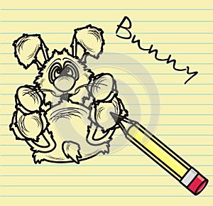 Rabbit drawn in pencil in notebook sheet