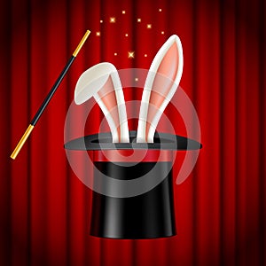 Rabbit ears appearing from magician hat, magic trick