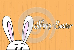 Rabbit Ears Bunny Happy Easter Holiday Banner Greeting Card Wooden Texture Background