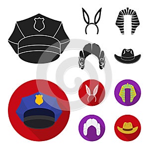 Rabbit ears, judge wig, cowboy. Hats set collection icons in black,flat style vector symbol stock illustration web.