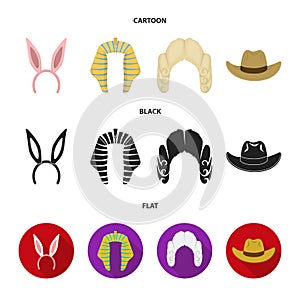 Rabbit ears, judge wig, cowboy. Hats set collection icons in cartoon,black,flat style vector symbol stock illustration