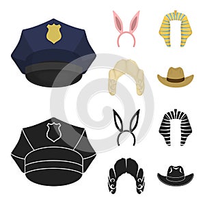 Rabbit ears, judge wig, cowboy. Hats set collection icons in cartoon,black style vector symbol stock illustration web.