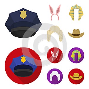 Rabbit ears, judge wig, cowboy. Hats set collection icons in cartoon,flat style vector symbol stock illustration web.