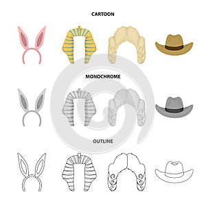 Rabbit ears, judge wig, cowboy. Hats set collection icons in cartoon,outline,monochrome style vector symbol stock