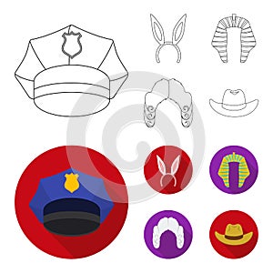Rabbit ears, judge wig, cowboy. Hats set collection icons in outline,flat style vector symbol stock illustration web.