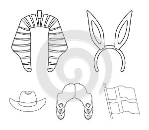 Rabbit ears, judge wig, cowboy. Hats set collection icons in outline style vector symbol stock illustration web.