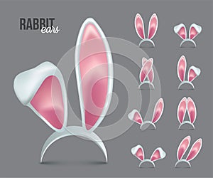 Rabbit ears realistic 3d vector illustrations set