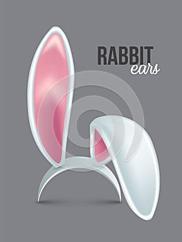 Rabbit ears realistic 3d vector illustration. Easter bunny ears kid headband, mask collection. Hare costume pink cartoon