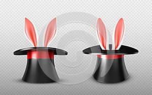 Rabbit ears stick out magician top hat cylinder