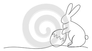 Rabbit Easter One line drawing isolated on white background