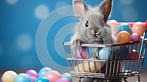 Rabbit Eastertide spring shopping ai generated banner background copy space photo