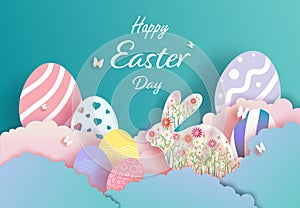 Rabbit and Egg illustration banner card design in easter day