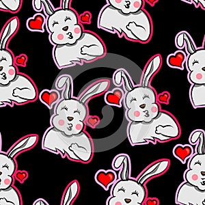 Rabbit fall in love expression happy, funny bunny be enamored, be taken animal, cute, pet, smile, fun,cartoon seamless pattern