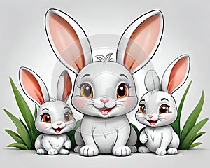 Rabbit family smiling outline sketch