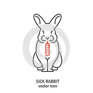 Rabbit fever and lethargy icon. Hyperthermia in rabbits.