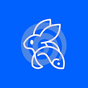 Rabbit Fish Animal Line Modern Logo Design, element graphic illustration template