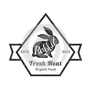 Rabbit Fresh Meat, Organic Premium Quality Retro Logo Template, Badge for Butchery, Meat Shop, Packaging or Advertising