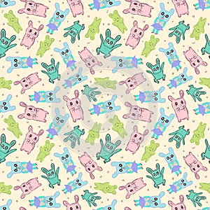 Rabbit funny cute cartoon seamless pattern