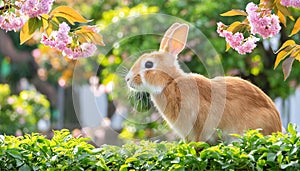 Rabbit in the garden. Generated AI