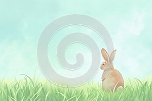 A Rabbit is gazing at the sky while sitting in the grass