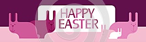 Rabbit Group Bunny Happy Easter Holiday Banner Pink Greeting Card Flat